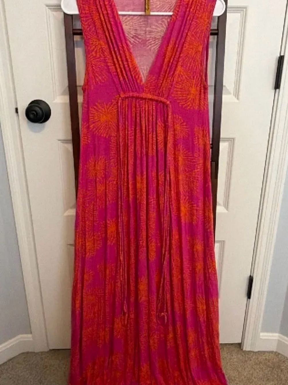 Rachel Pally Pink and Orange V-Neck Maxi Dress